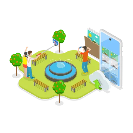 3D Isometric Flat Illustration of Smartphone Vs Camera. Item 1  Illustration