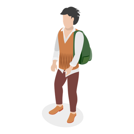 3D Isometric Flat Vector Illustration of People With Backpacks. Item 7  Illustration