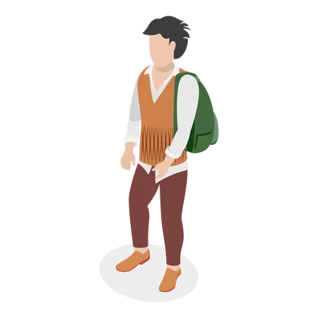 3D Isometric Flat Vector Illustration of People With Backpacks. Item 7  Illustration