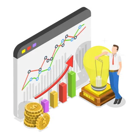 Ilustração plana isométrica 3D do crescimento empresarial. Item 1  Ilustração