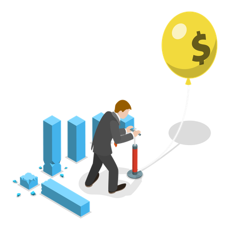 Ilustração plana isométrica 3D da crise financeira. Item 1  Ilustração