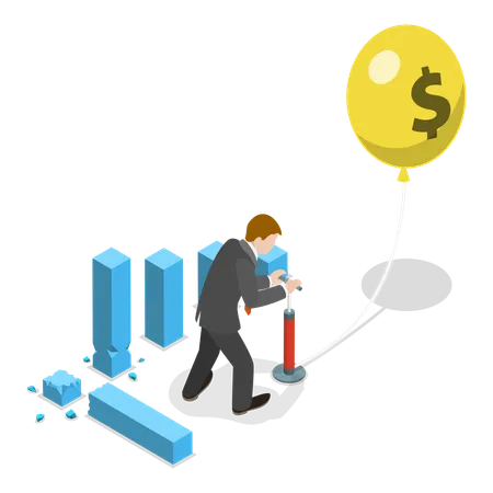 Ilustração plana isométrica 3D da crise financeira. Item 1  Ilustração