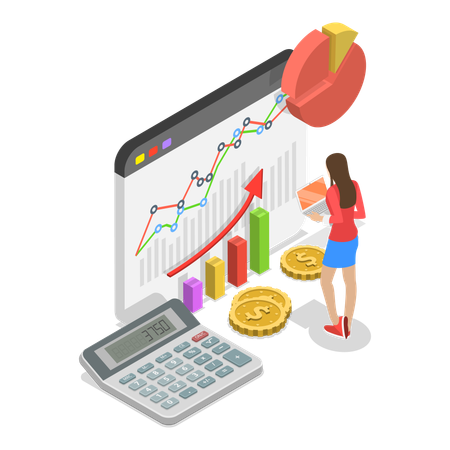 Isometrische 3D-Flachdarstellung von Budget und Finanzplanung. Punkt 1  Illustration