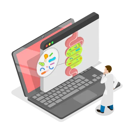 Isometrische 3D-Flachdarstellung von Erkrankungen des Verdauungstrakts. Punkt 2  Illustration