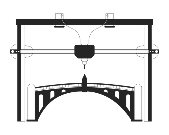 3 D Printed Bridge Black And White Cartoon Flat Illustration Advanced Digital Modeling Footbridge 2 D Lineart Object Isolated Prototyping Urban Infrastructure Monochrome Scene Vector Outline Image Illustration