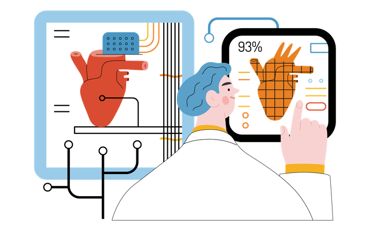 3D printer creating a artificial human heart organ  Illustration