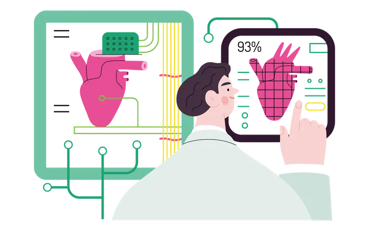 3D printer creating a human heart  Illustration