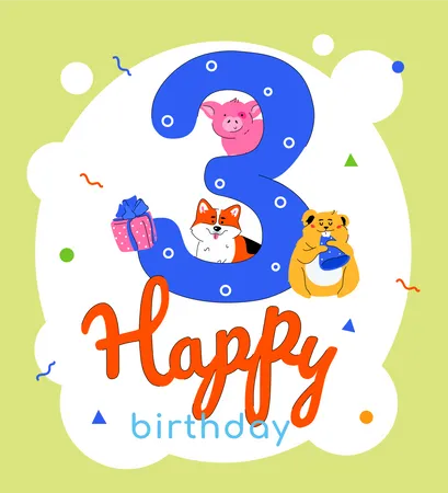 3rd birthday greeting card Illustration