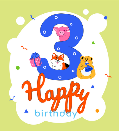 3rd birthday greeting card  Illustration