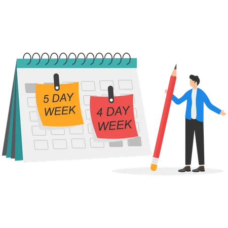 4 Or 5 Day Work Week Prioritize Working Smarter To Produce Better 4 Day Is A Reduced Hour Working Model Flexible Work Day For Employee Benefit Flat Vector Illustration Illustration