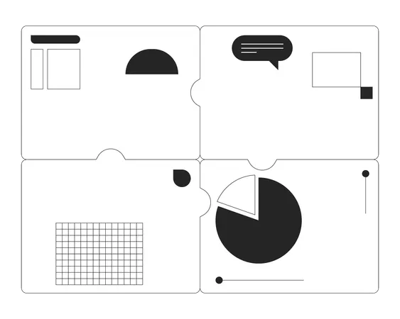 4 Puzzle Piece Presentation Slides Flat Monochrome Isolated Vector Object Business Data Analytics Editable Black And White Line Art Drawing Simple Outline Spot Illustration For Web Graphic Design Illustration