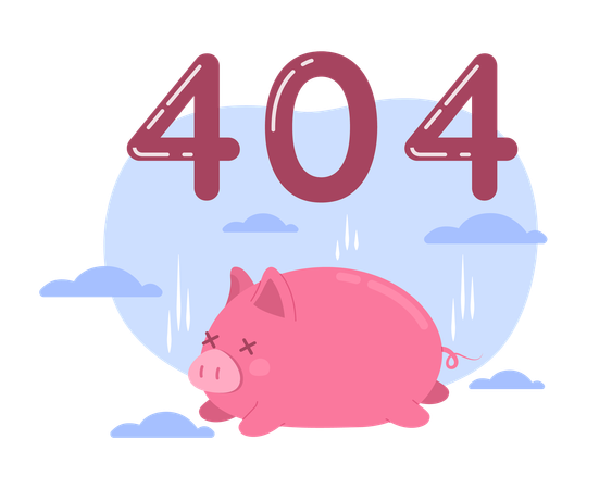 404 Exhausted pink piggy vector empty state illustration  Illustration