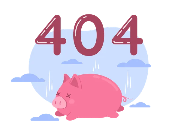 404 Exhausted pink piggy vector empty state illustration  Illustration