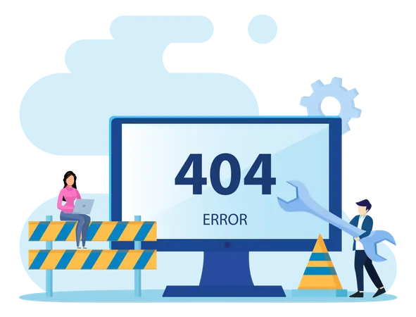 404 Error Illustration Maintenance System Technology Showing 404 Internet Connection Problem Message Flat Vector Illustration