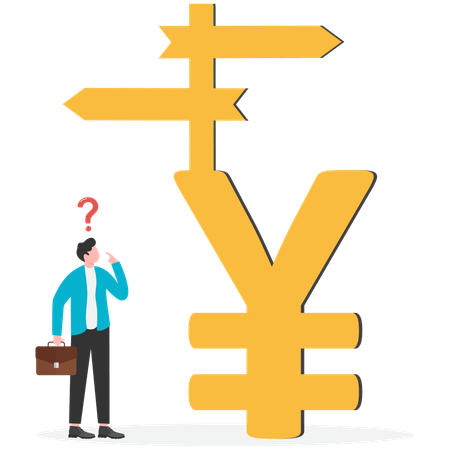 47Confused man thinking about investment choices and crossroads  Illustration