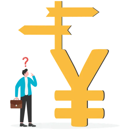 47Confused man thinking about investment choices and crossroads  Illustration