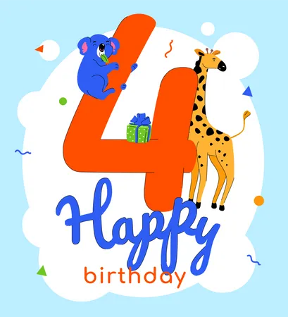 4th birthday greeting card  Illustration