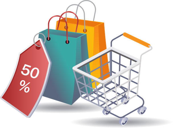 50% de desconto em compras online  Ilustração