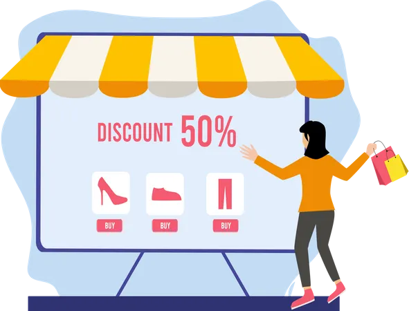 50 percent discount on shopping  Illustration