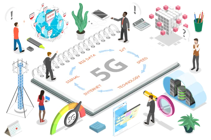 3 D Isometric Flat Vector Concept Of 5 G High Speed Internet Technology Global Wireless Network Illustration