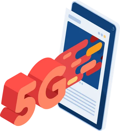 Flat 3 D Isometric 5 G High Speed Network Come Out From Social Media 5 G High Speed Network Technology And Wireless Internet Connection Illustration