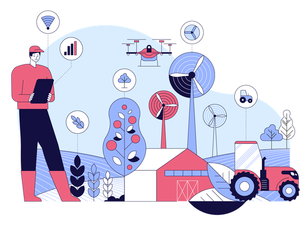 5G network for control agricultural production  Illustration