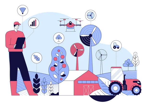 5G network for control agricultural production  Illustration