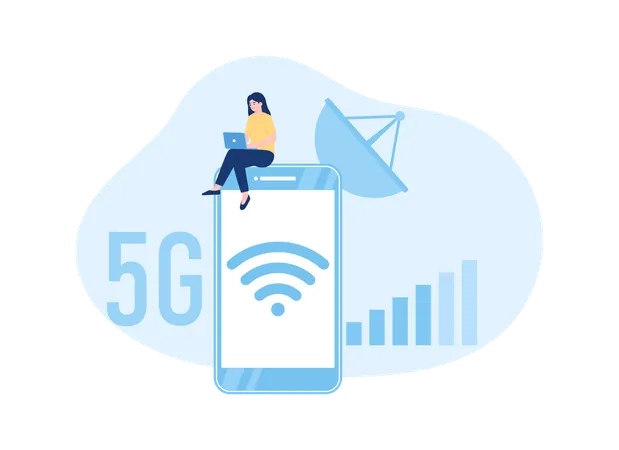 Vector 5 G Wifi Network And Female Character Trending Concept Flat Illustration Illustration