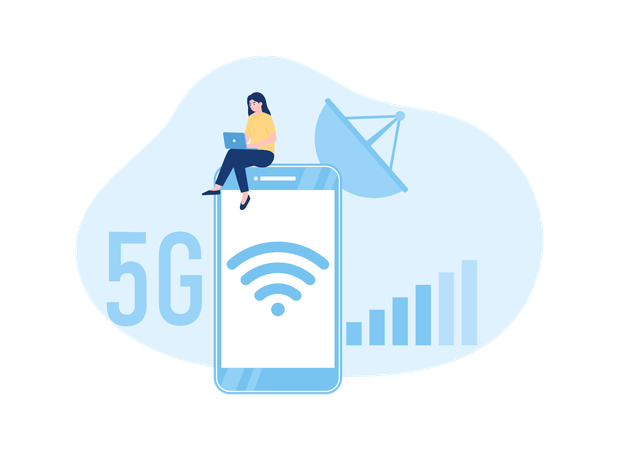 5G wifi network and female trending  Illustration