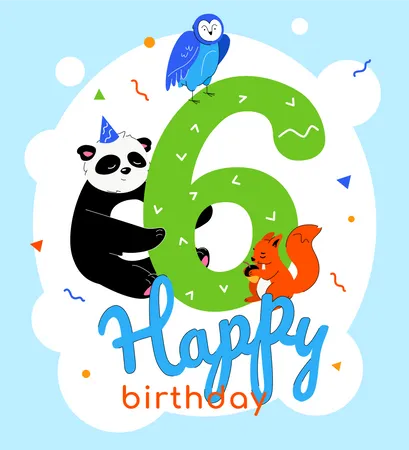 6th birthday greeting card  Illustration