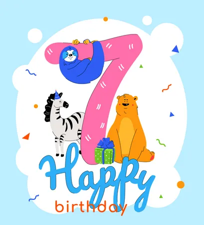 7th birthday greeting card  Illustration