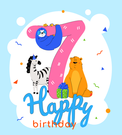 7th birthday greeting card  イラスト
