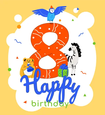 8th birthday greeting card Illustration