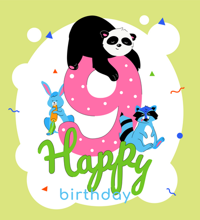 9th birthday greeting card  イラスト