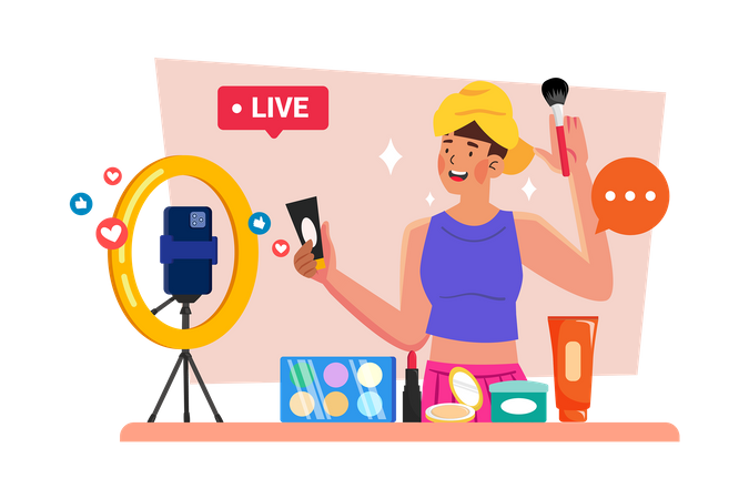 A beauty influencer creates makeup tutorials on video platforms  Illustration