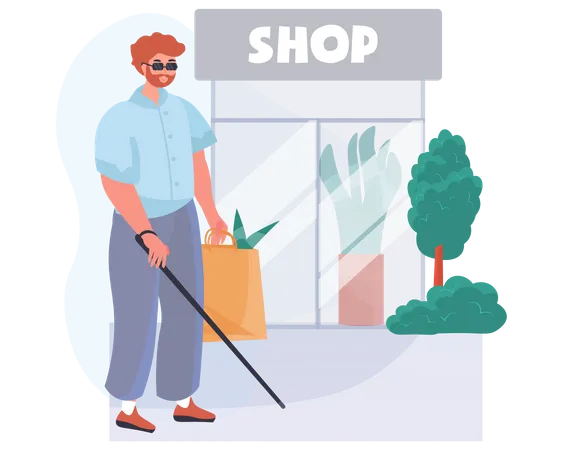 A blind man near the grocery store Illustration