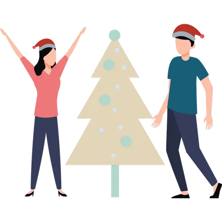A Boy And A Girl Are Celebrating Christmas Illustration