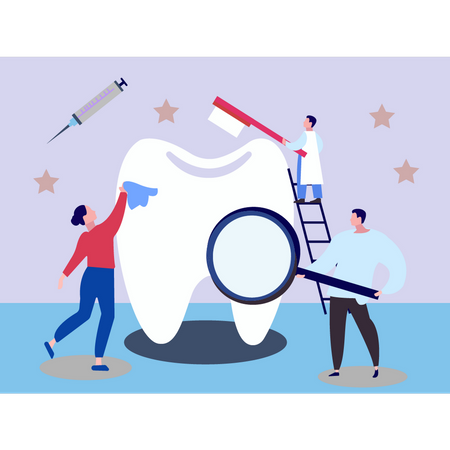 A boy and a girl are cleaning teeth  Illustration