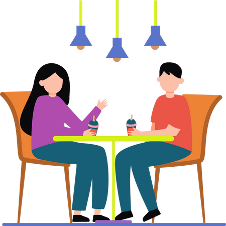 A boy and a girl are drinking together  Illustration