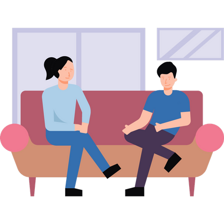 A boy and a girl are sitting on a sofa  Illustration