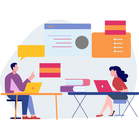 A boy and a girl are studying together  Illustration