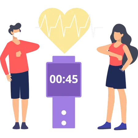 A Boy And A Girl Are Wearing A Health Watch イラスト
