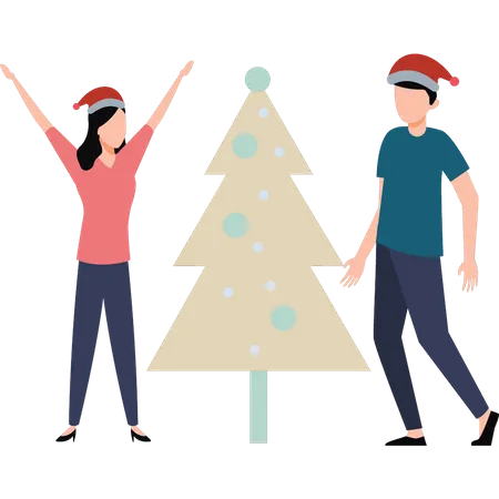 A boy and a girl are celebrating Christmas  Illustration