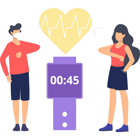 A boy and a girl are wearing a health watch  Illustration