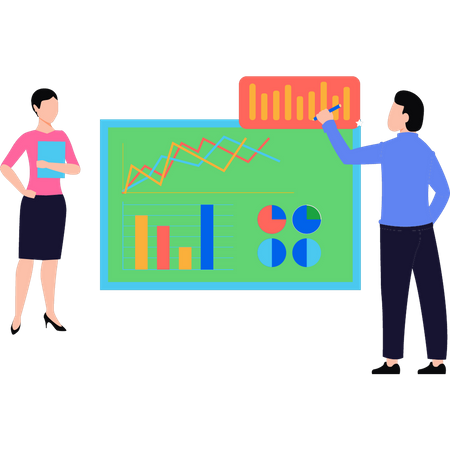 A boy and a girl are working on a chart graph  Illustration