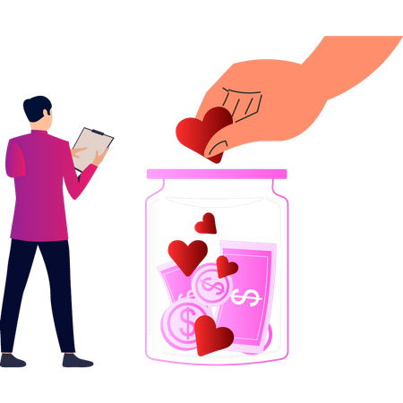 Boy collecting donations in jar  Illustration