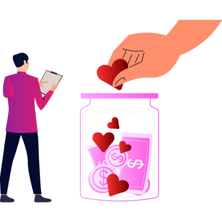 Boy collecting donations in jar  Illustration