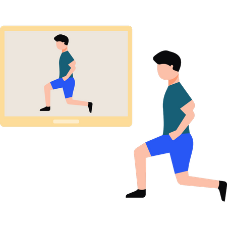 A boy is exercising by watching an online video  Illustration