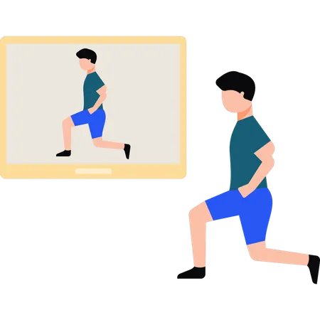 A boy is exercising by watching an online video  Illustration