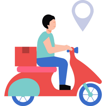 A boy is going to deliver a parcel on a scooter  Illustration